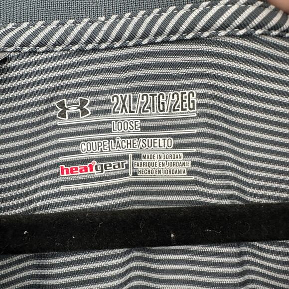 Under Armour UA Release Polo Grey Striped Collared Short Sleeve Mens 2XL Loose - Picture 7 of 8
